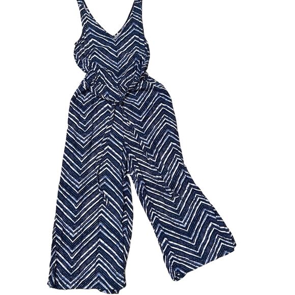 GAP Tie-Waist Culotte Patterned Jumpsuit Blue White Size XS - Picture 2 of 6